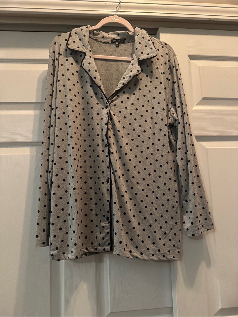 Polka Dot Long-Sleeve Pajama Top - Gray